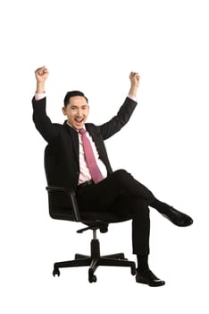 Business man sitting on the chair isolated over white background