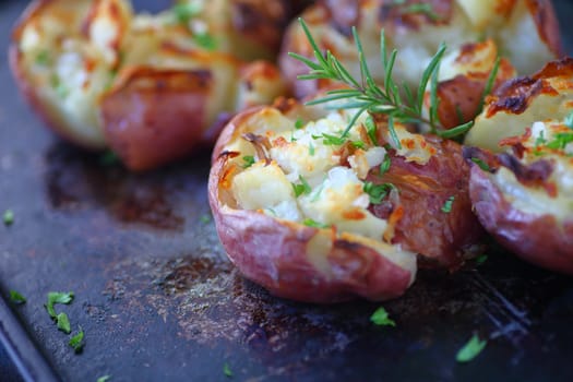 Red potatoes smashed and baked with rosemary