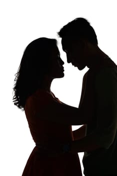 Silhouette man and woman isolated over white background
