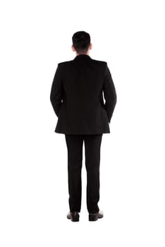 Back view of young business man. Isolated on white background