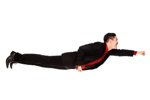 Man posing flying isolated over white background