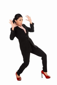 Asian business woman shock isolated over white background