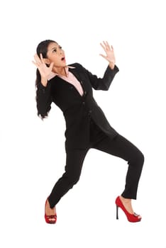 Asian business woman shock isolated over white background