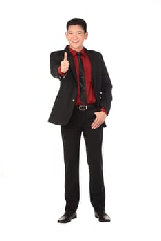 Asian business man show thumb up isolated over white background