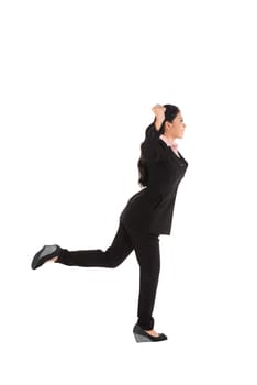 Asian business woman running isolated over white background