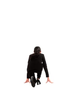 Asian business woman running isolated over white background
