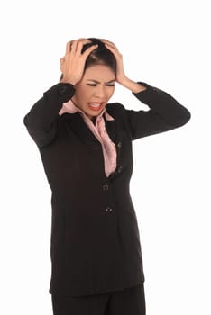 Asian business woman stress isolated over white background