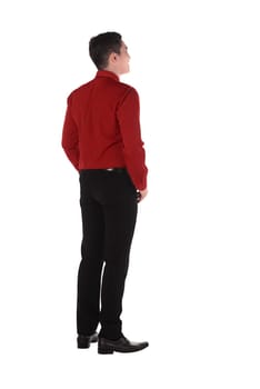 Back view of confident asian business man isolated over white background