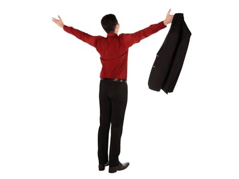 Business man open his suit isolated over white background