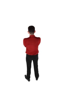 Back view of asian business man isolated over white background
