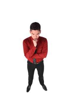 Asian business man thinking isolated over white background