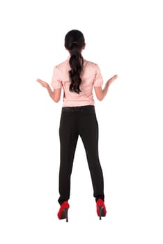 Back view of asian business woman isolated over white