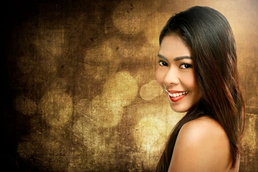 Beautiful asian woman smile over blur background