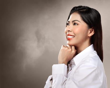 Beautiful asian woman smile over blur background