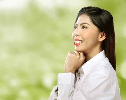 Beautiful asian woman smile over blur background