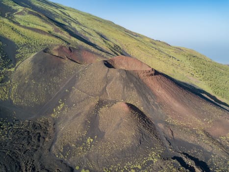 Aerial view of the silvester craters on the Volcano Etna, Volcanic landscape