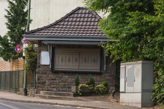 Small typical closed Ruhr area kiosk,in the city of Essen,district Kupferdreh in Germany..