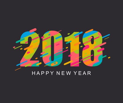 Modern colorful, bright and creative happy new year 2018 design card. Vector illustration.