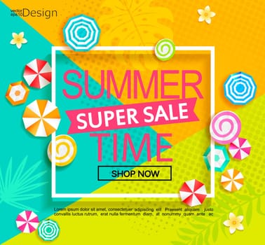 Summer geometric super sale banner. Vector illustration.