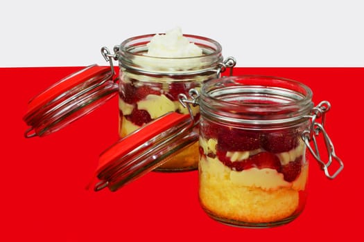 Delicious strawberry cake from the glass.
