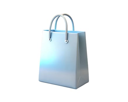 A modern, holographic 3D icon of a shopping bag with smooth, glossy surfaces and a futuristic design, isolated on white background. Ideal for e-commerce, retail, and shopping-related content.