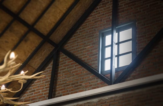 Roof and window of cabin, stock photo