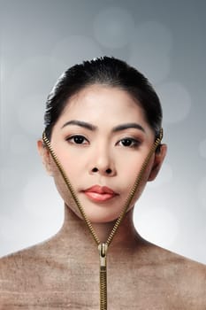 Beautiful woman changing skin, beauty concept,close up over blur background