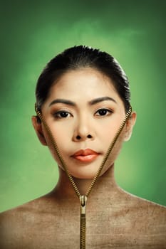 Beautiful woman changing skin, beauty concept,close up over blur background