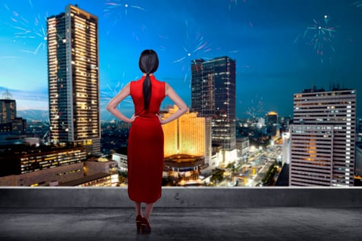 Chinese woman wear traditional dress. Chinese new year concept