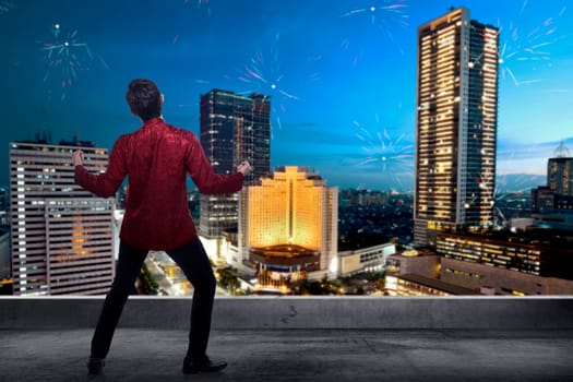 Chinese man wearing cheongsam suit. Happy chinese new year concept