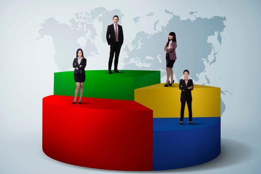 Asian Business Team Standing On Pie Chart
