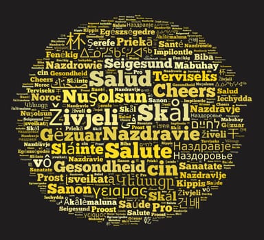 Word Cheers in different languages word cloud concept