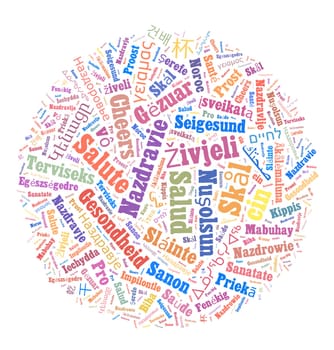 Word Cheers in different languages word cloud concept