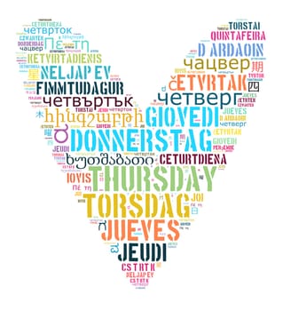Word Thursday in different languages word cloud concept