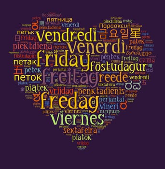 Word Friday in different languages word cloud concept