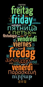 Word Friday in different languages word cloud concept