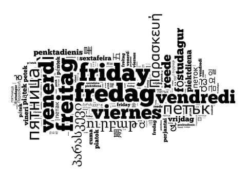 Word Friday in different languages word cloud concept