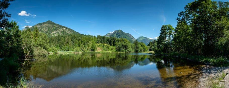 Panorama Moorweiher with Schattenberg in summer with blue sky