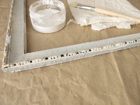 Picture frames painted with retro paint in shabby chic or vintage style