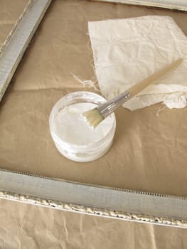 Picture frames painted with retro paint in shabby chic or vintage style