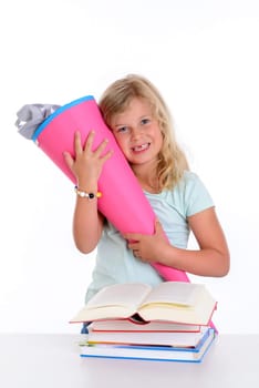 blond girl on first day at school