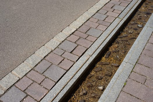 Stone canal with water between pavement and street - Infrastructure