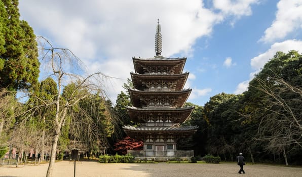 Five story wooden pagoda at Daigoji temple in Kyoto, Japan