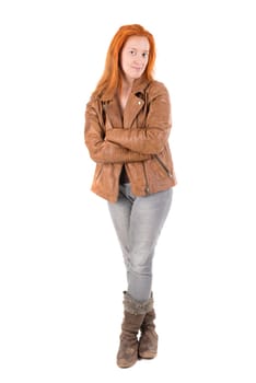 Beautiful red hair girl isolated in white