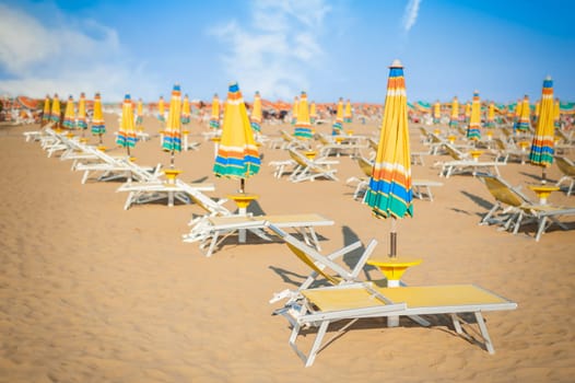 Umbrella beach for relaxing and sun set beach. Bibione, Italy