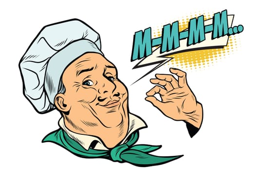 cook gesture of delicious sensations. The profession of chef in the kitchen. Pop art retro vector illustration