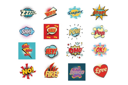 Seth comic lettering phrases texts replica word. Pop art retro vector illustration
