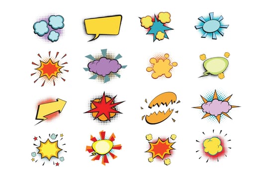 set of colored comic book bubbles isolated on white background. Pop art retro vector illustration