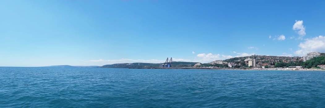 Panoramic view of the coast of Black Sea, Balchik city, Bulgaria. Summer vacation background.