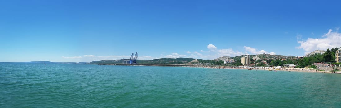 Panoramic view of Balchik city near the coast of Black Sea, Bulgaria. Summer vacation background